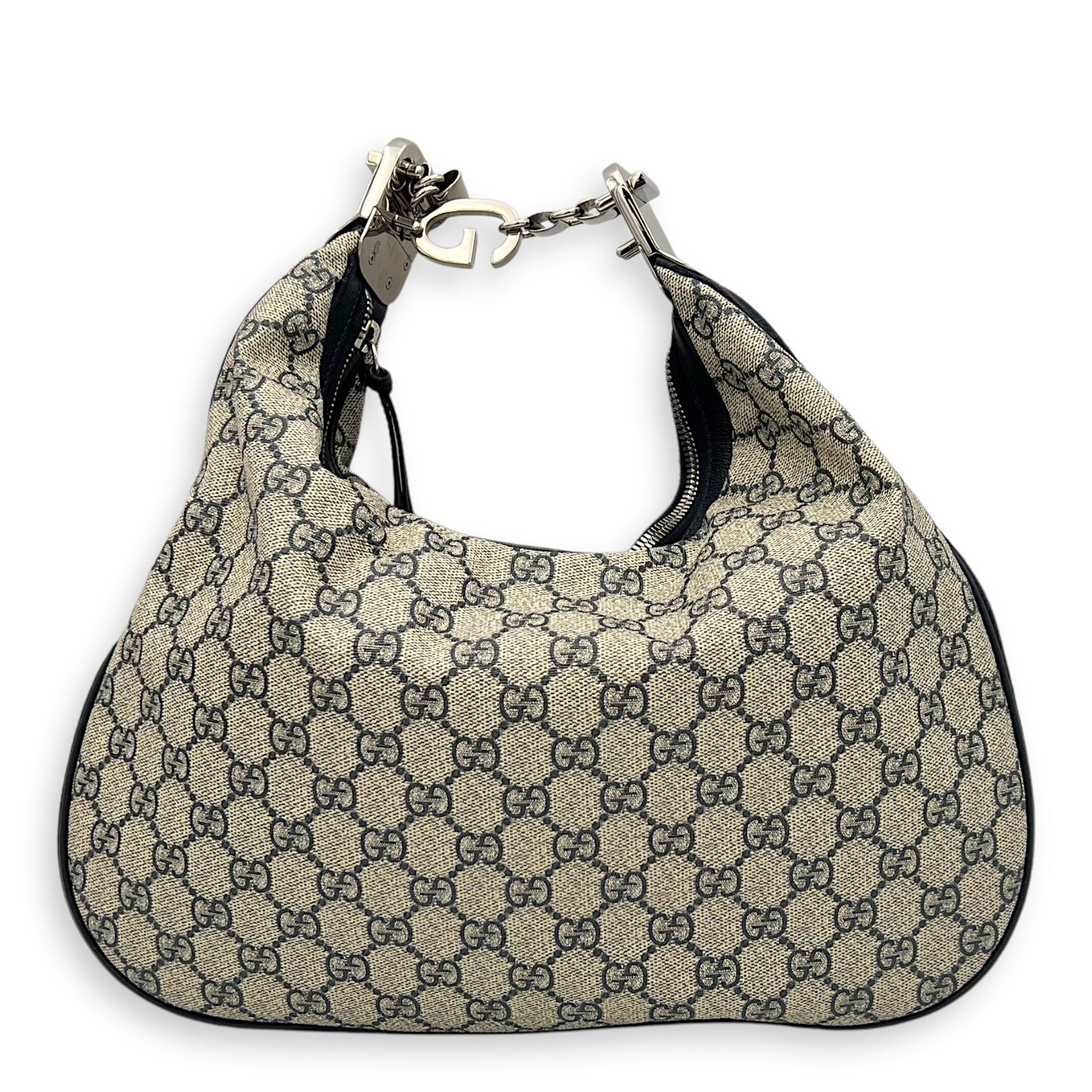 Gucci Attache Shoulder Bag Blue in Coated Canvas, Silver hardware_1