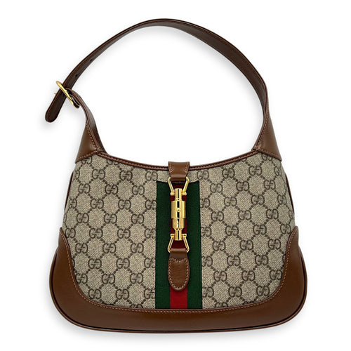 Gucci Jackie 1961 Small Grey Shoulder Bag in Coated Canvas, Gold hardware_1