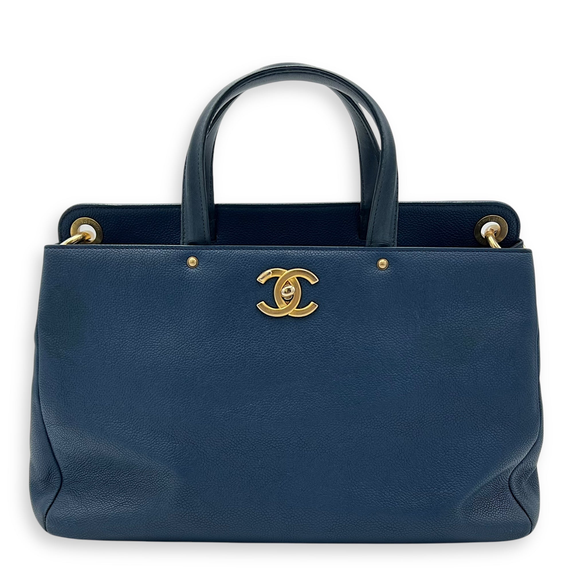 Chanel CC Lock Top Handle Bag Blue in Caviar Leather, Gold hardware_1