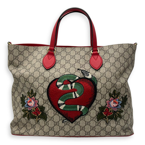 Gucci GG Supreme Snake Heart Grey Tote Bag in Coated Canvas, Silver hardware_1