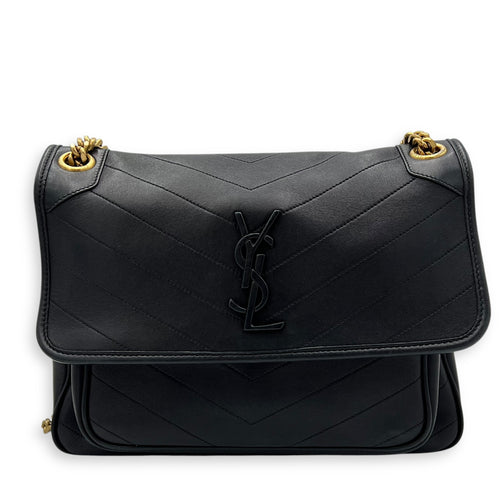 Saint Laurent Niki Medium Black Shoulder Bag in Lambskin, Gold hardware_1