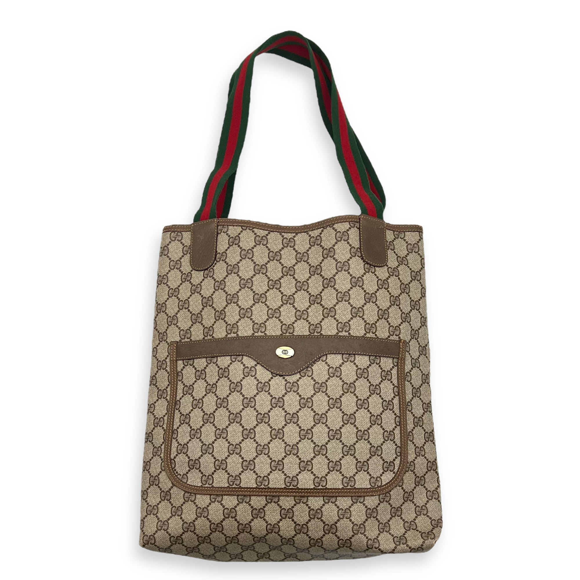 Gucci Vintage Tote Bag Beige in Coated Canvas, Gold hardware_1