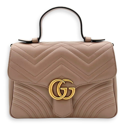 Gucci GG Marmont Top Handle Bag Beige in Calfskin, Gold hardware_1