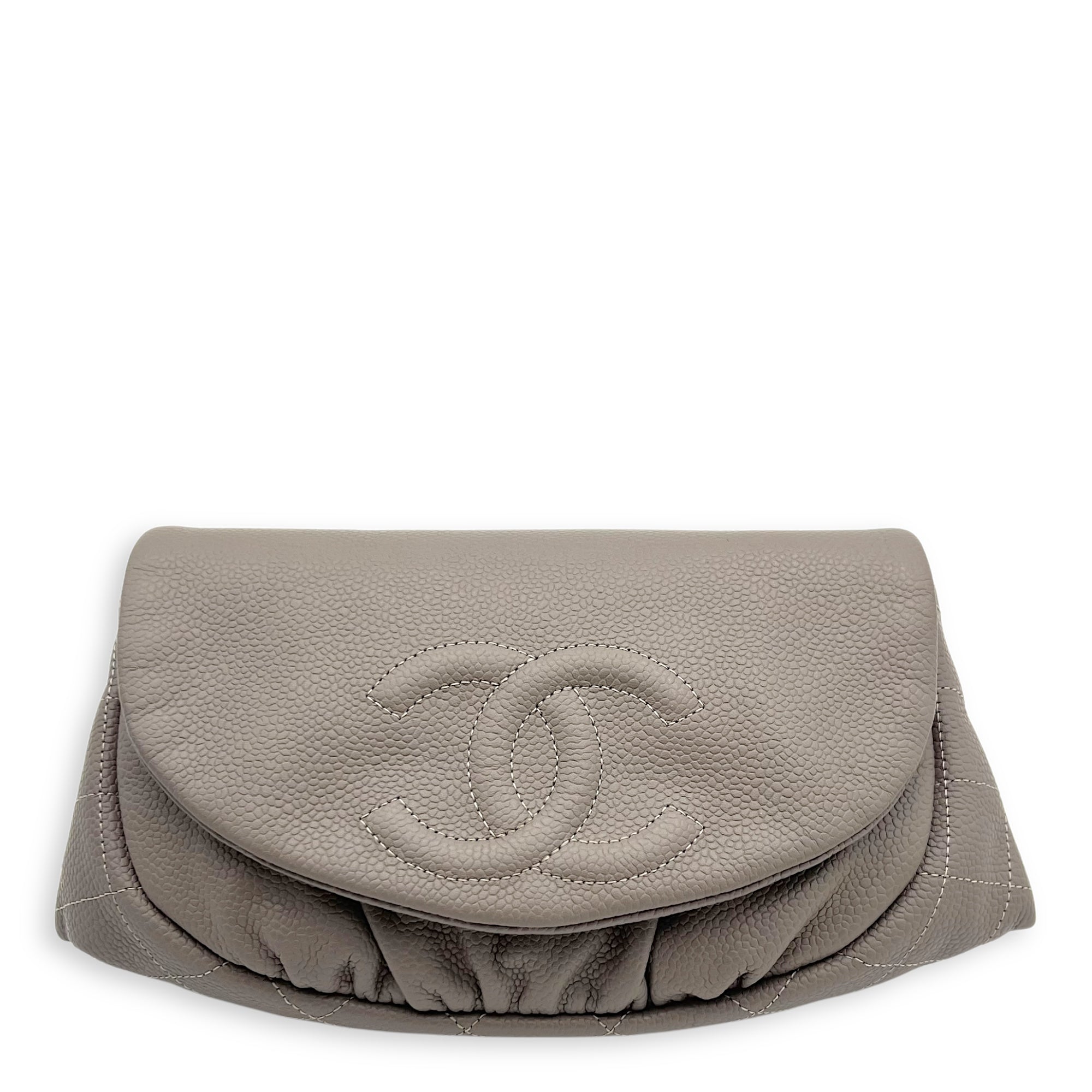 Chanel Half Moon Wallet On Chain Grey in Caviar Leather, Silver hardware_1