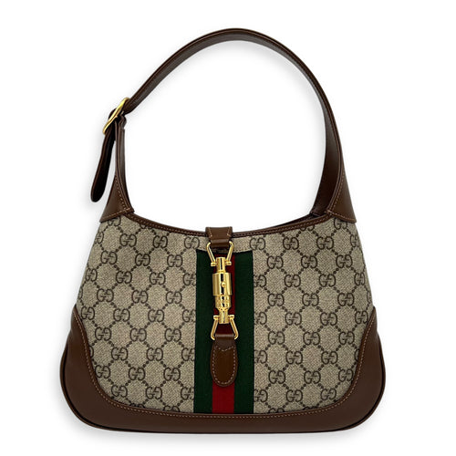 Gucci Jackie 1961 Shoulder Bag Brown in Coated Canvas, Gold hardware_1