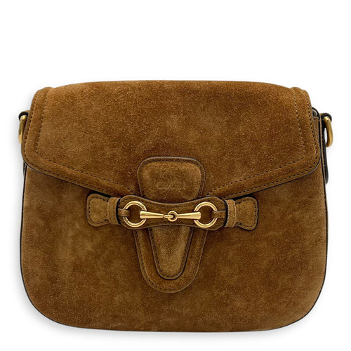 Gucci Lady Web Brown Shoulder Bag in Suede Leather, Gold hardware_1