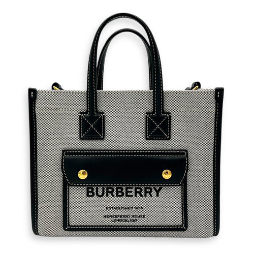 Burberry Freya Top Handle Bag Mini Black in Canvas, Gold hardware_2