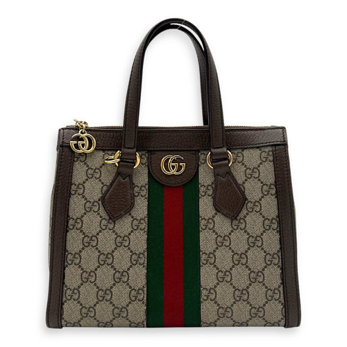 Gucci Ophidia Top Handle Bag Brown in Coated Canvas, Silver hardware_1