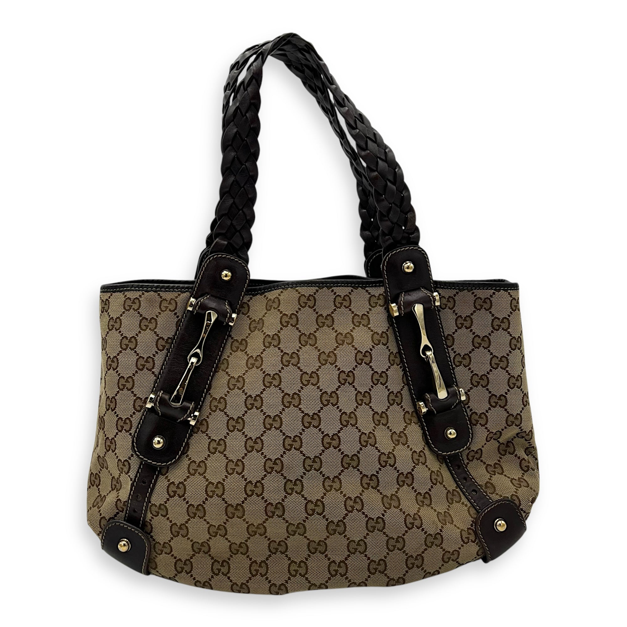 Gucci Pelham Brown Shoulder Bag in Canvas, Gold hardware_1