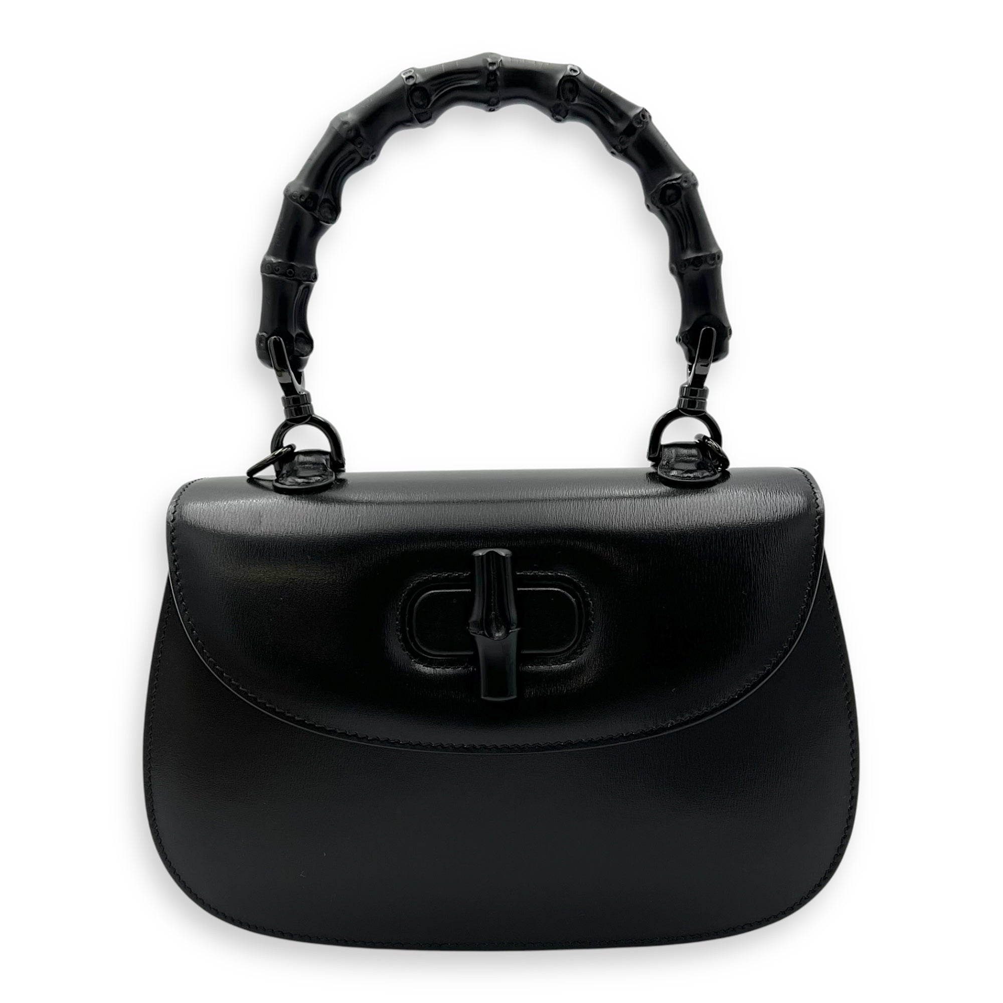 Gucci Bamboo Top Handle Bag Small Black in Calfskin, black hardware_1