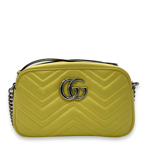 Gucci GG Marmont Crossbody Bag Medium Yellow in Calfskin, Silver hardware_1