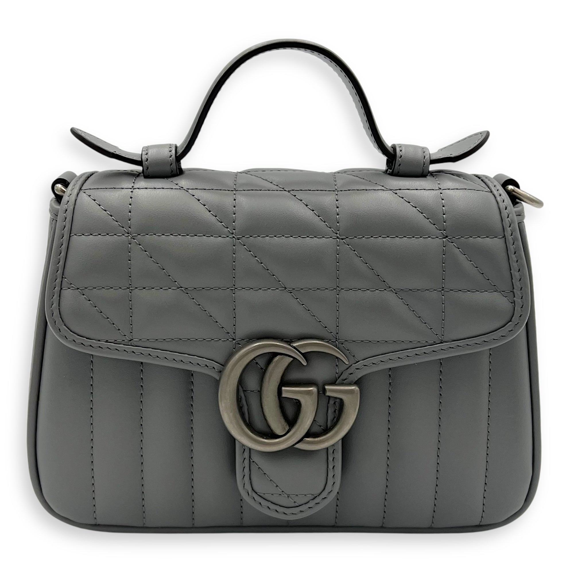 Gucci Marmont Top Handle Bag Blue in Calfskin, Gunmetal hardware_1