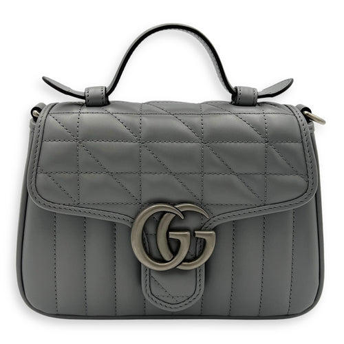 Gucci Marmont Top Handle Bag Blue in Calfskin, Gunmetal hardware_1