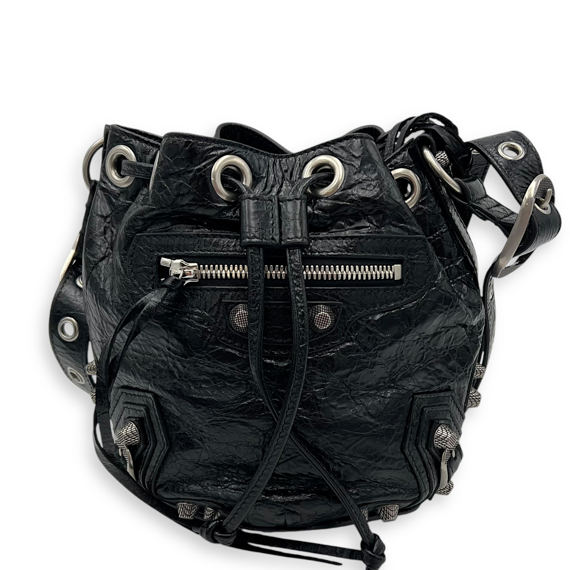 Balenciaga Le Cagole Bucket Bag Black in Lambskin, Silver hardware_1