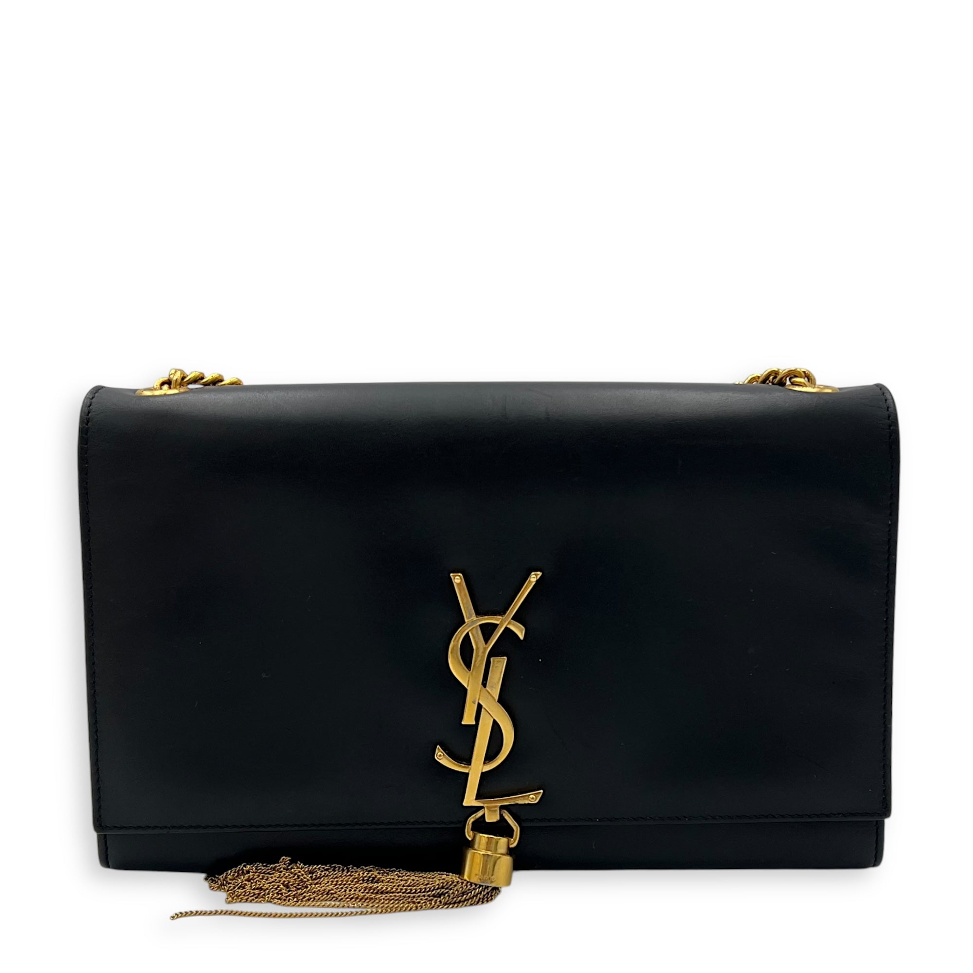 Saint Laurent Kate Medium Black Shoulder Bag in Calfskin, Gold hardware_1