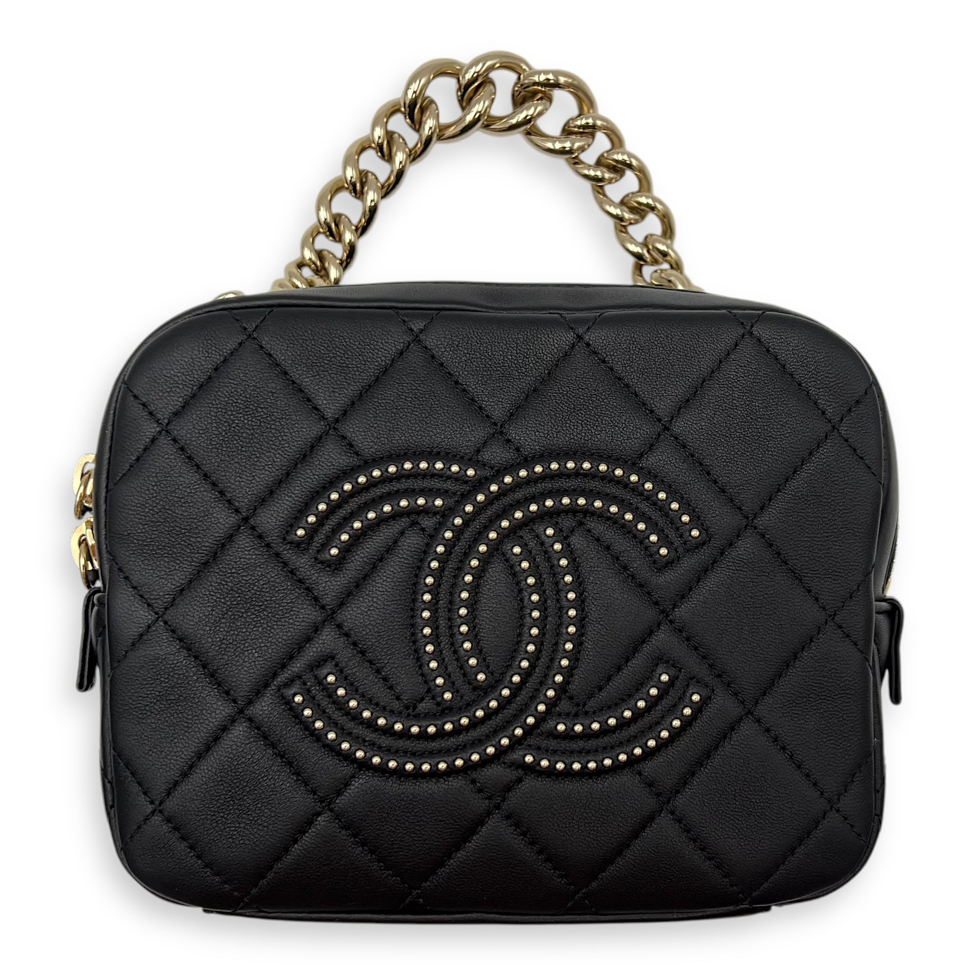 Chanel CC Camera Studded Black Shoulder Bag in Lambskin, Gold hardware_1