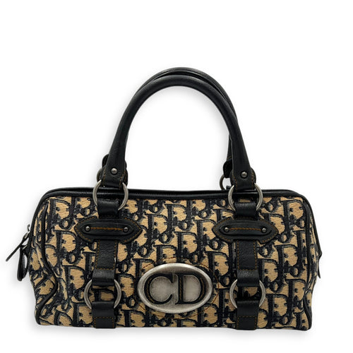 Christian Dior Trotteur Top Handle Bag Blue in Jacquard, Ruthenium hardware_1