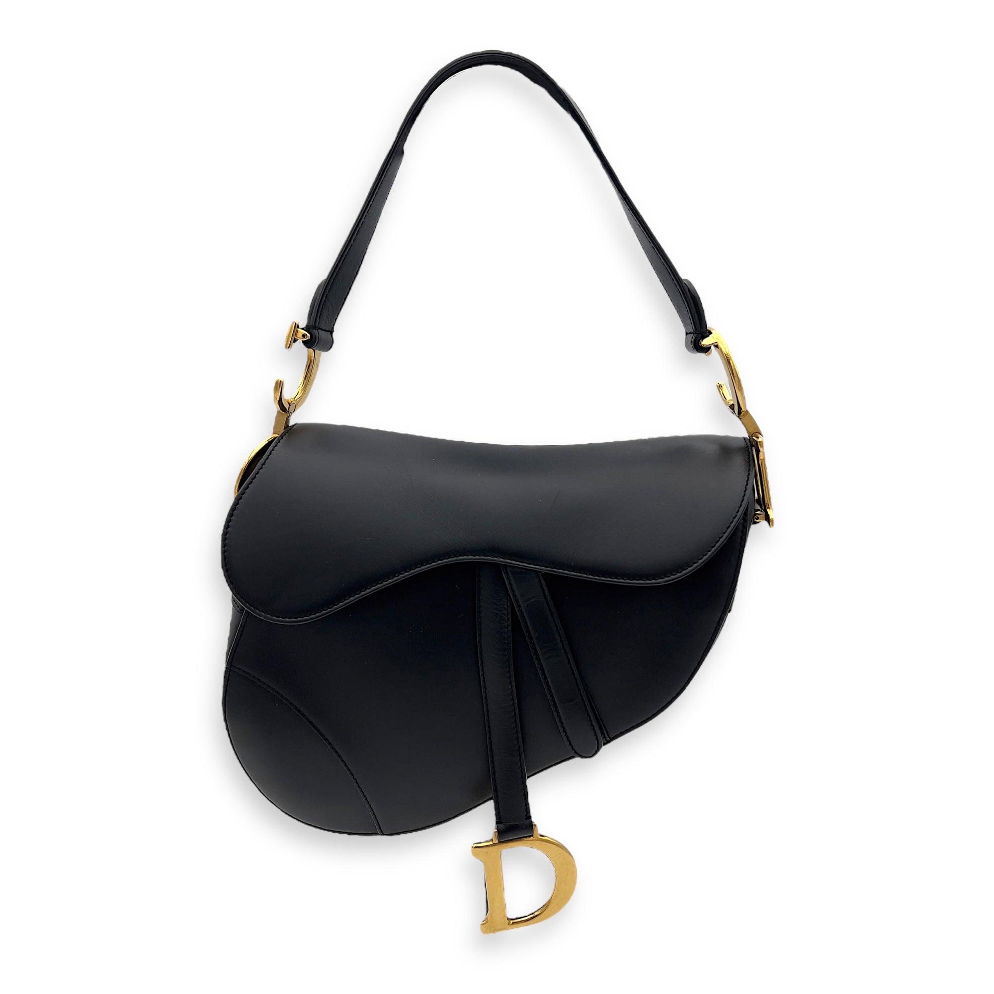 Christian Dior Saddle Shoulder Bag Black in Calfskin, Gold hardware_1