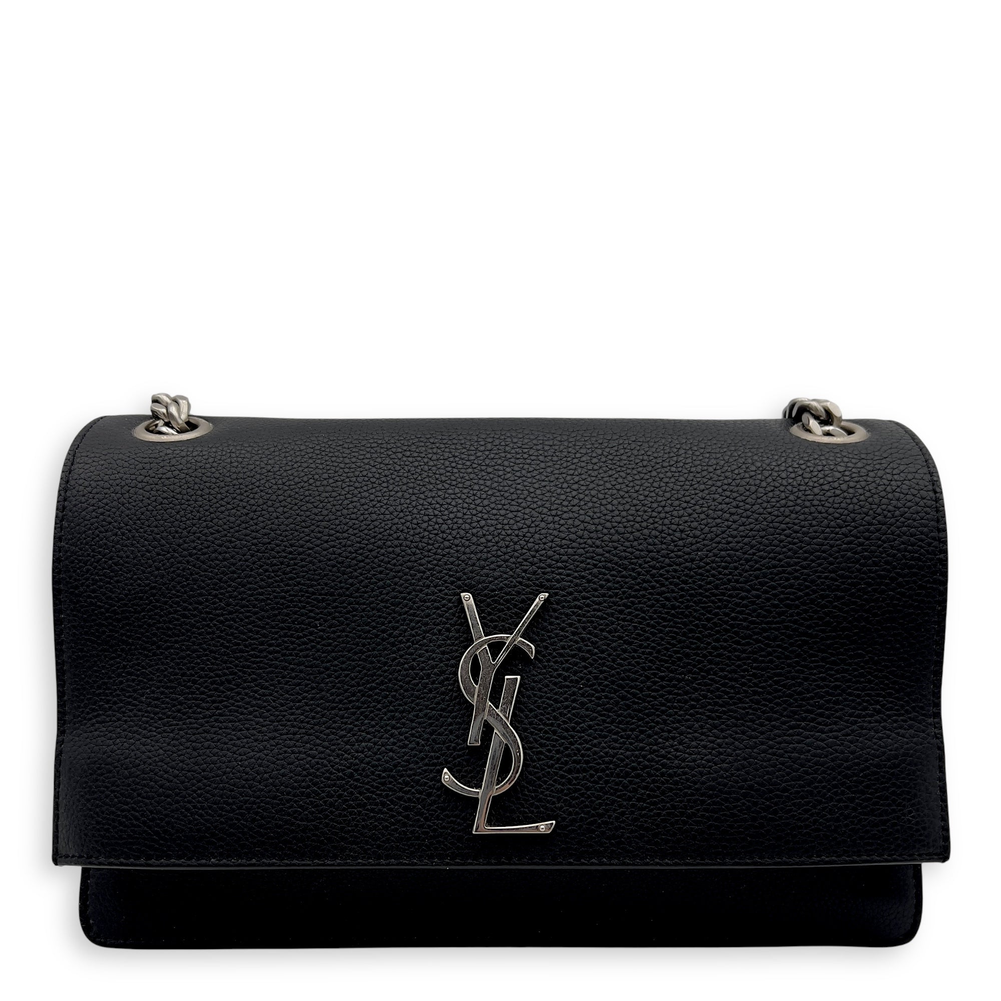 Saint Laurent Sunset Shoulder Bag Black in Calfskin, Silver hardware_1