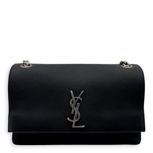 Saint Laurent Sunset Shoulder Bag Black in Calfskin, Silver hardware_1