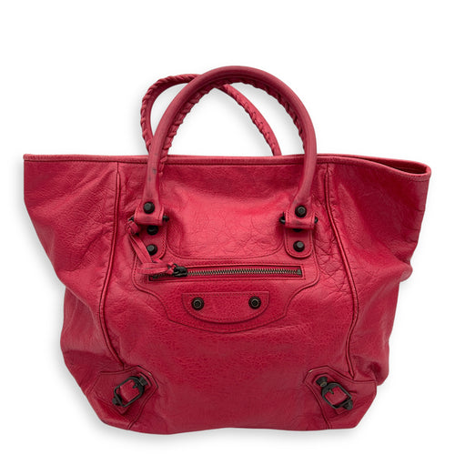 Balenciaga Sunday Red Top Handle Bag in Distressed Leather, Gunmetal hardware_1