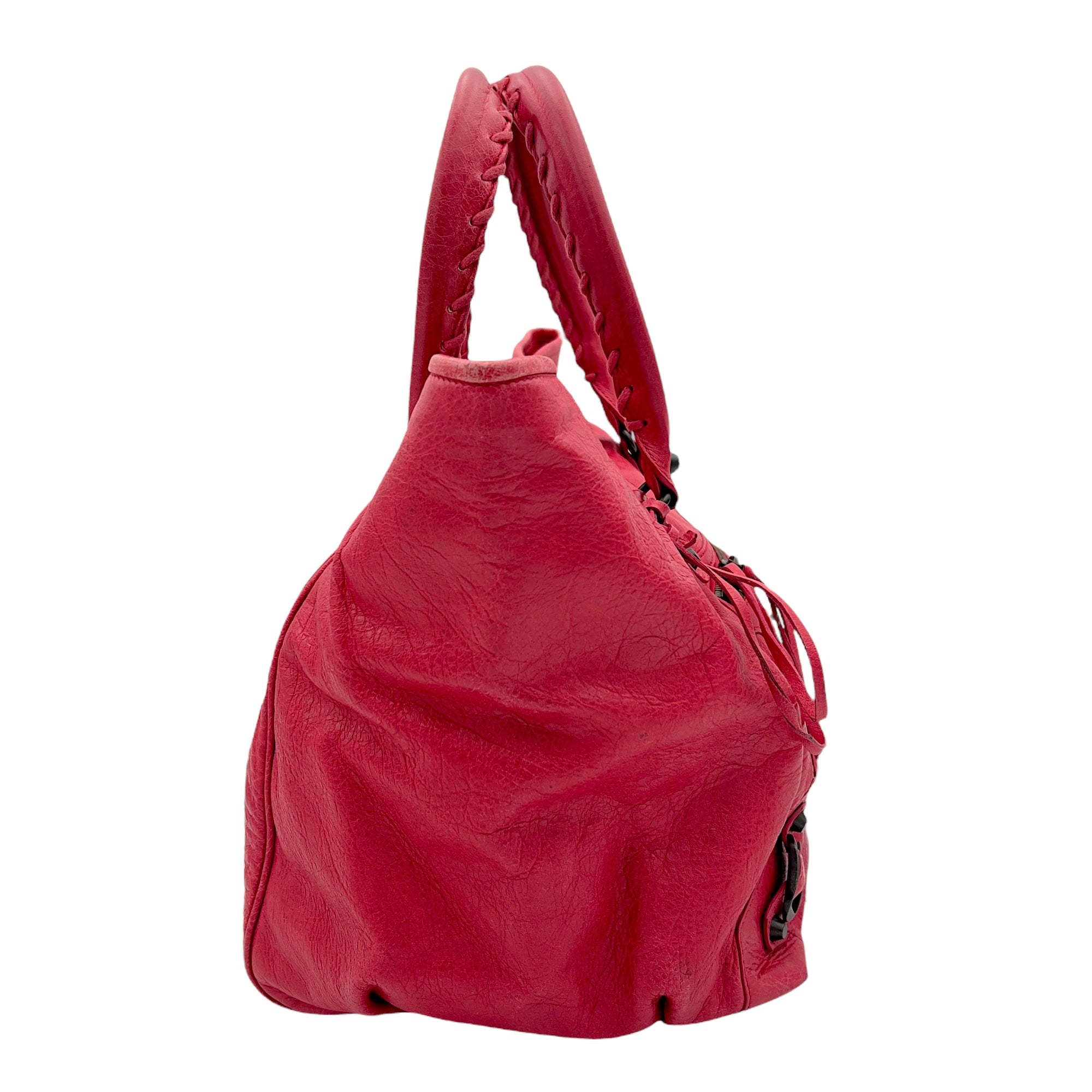 Balenciaga Sunday Red Top Handle Bag in Distressed Leather, Gunmetal hardware_1