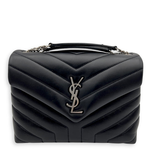 Saint Laurent Loulou Small Black Shoulder Bag in Calfskin, Silver hardware_1