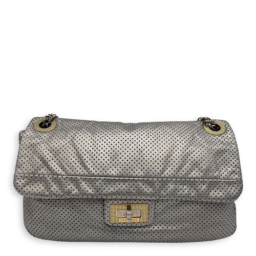 Chanel 2.55 Silver Shoulder Bag in Perforated Calfskin, Mixed hardware_1