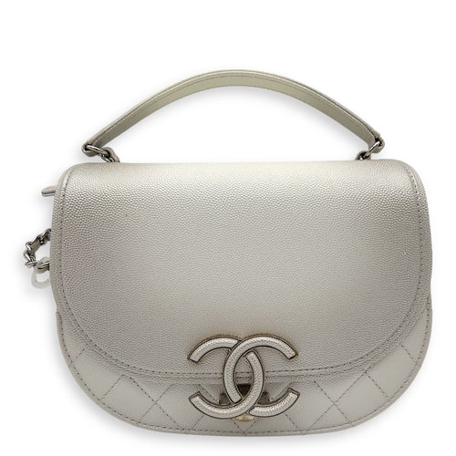 Chanel Coco Curve Top Handle Bag White in Caviar Leather, Silver hardware_1