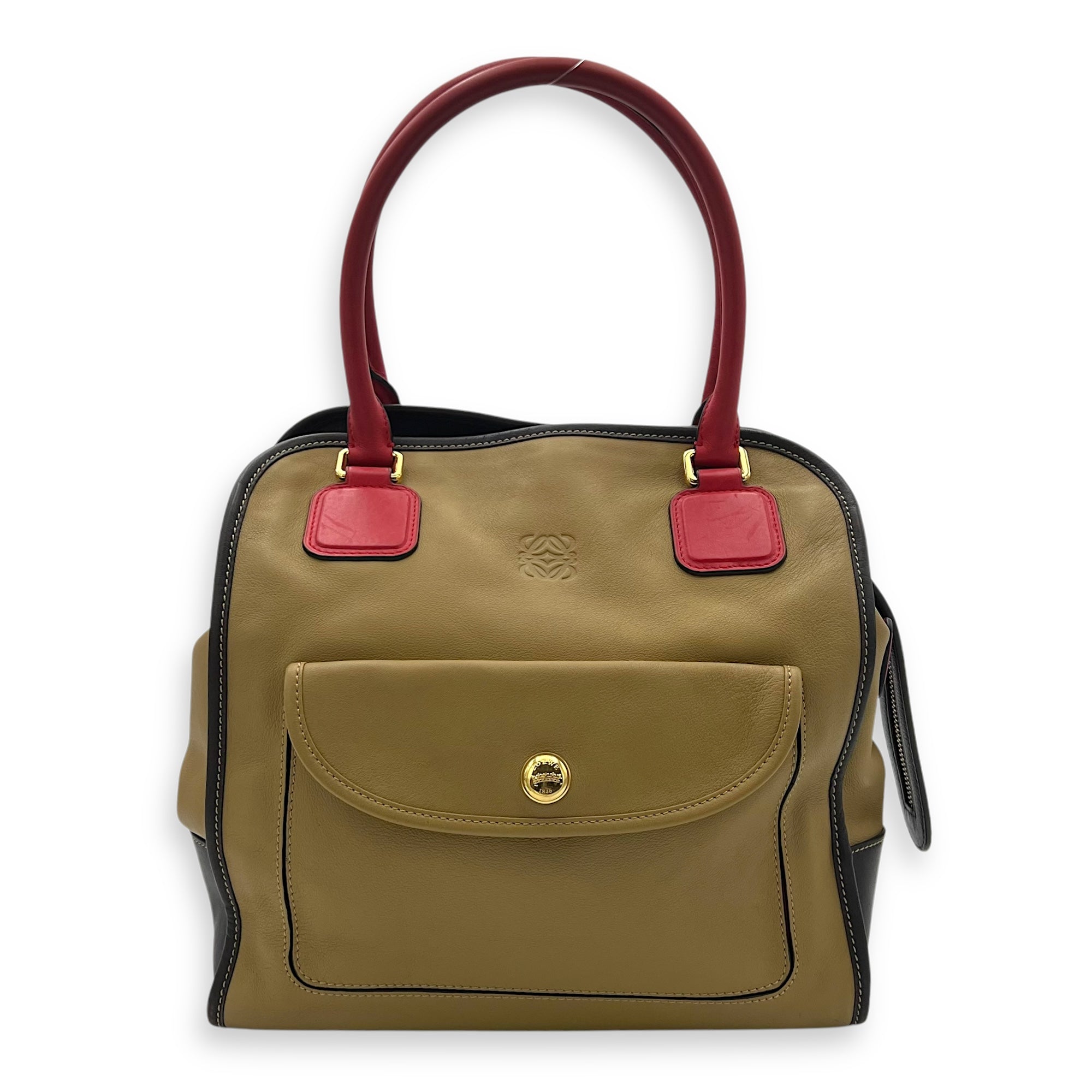 Loewe Amazona Top Handle Bag Beige in Calfskin, Gold hardware_1