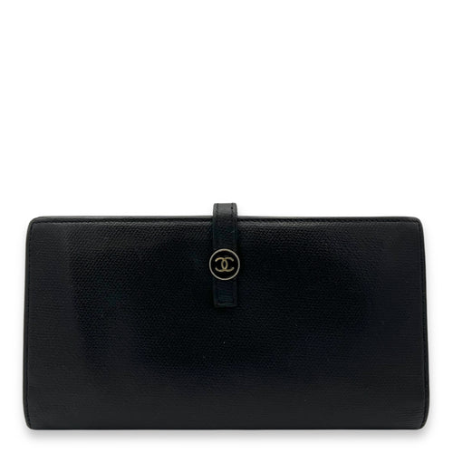 Chanel Vintage CC Long Black Wallet in Calfskin, Silver hardware_1