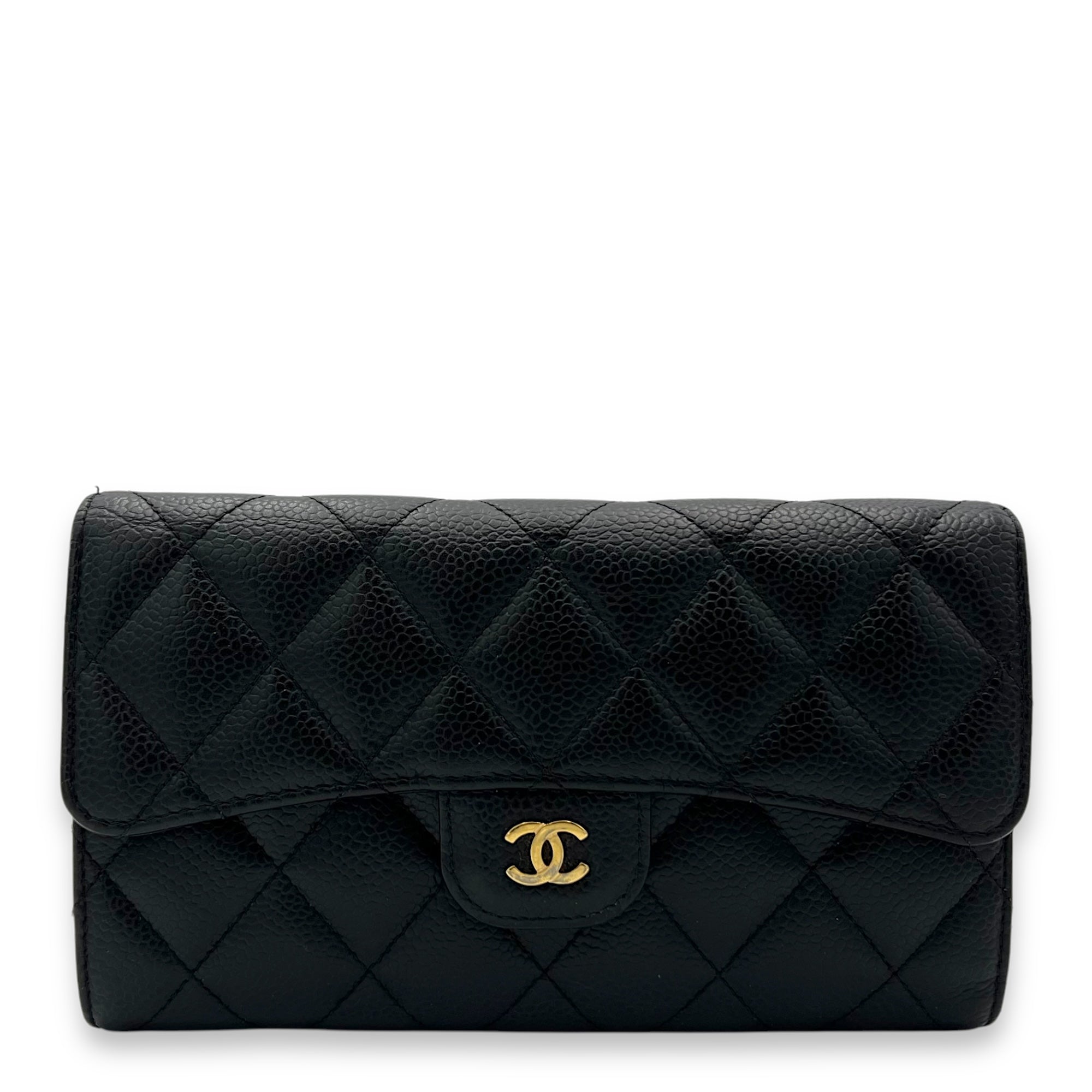 Chanel Classic Wallet Long Black in Caviar Leather, Gold hardware_1