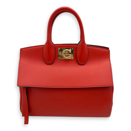 Salvatore Ferragamo Studio Red Top Handle Bag in Calfskin, Gold hardware_1