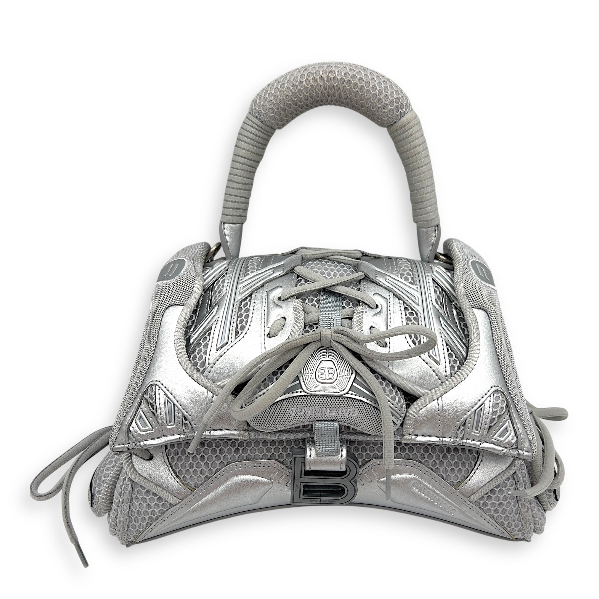 Balenciaga Sneakerhead Hourglass Grey Top Handle Bag in Canvas, Silver hardware_1