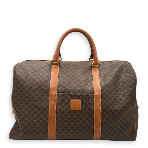 Celine Vintage Macadam Brown Duffle Bag in Coated Canvas, Gold hardware_1