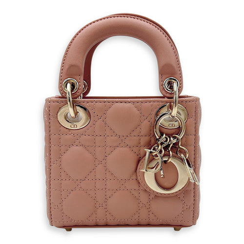 Christian Dior Lady Dior Micro Beige Top Handle Bag in Lambskin, Light Gold hardware_1