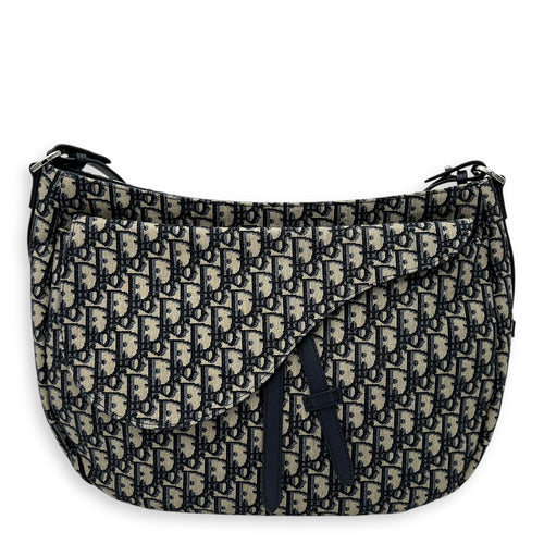 Christian Dior Oblique Crossbody Bag Blue in Jacquard, Silver hardware_1