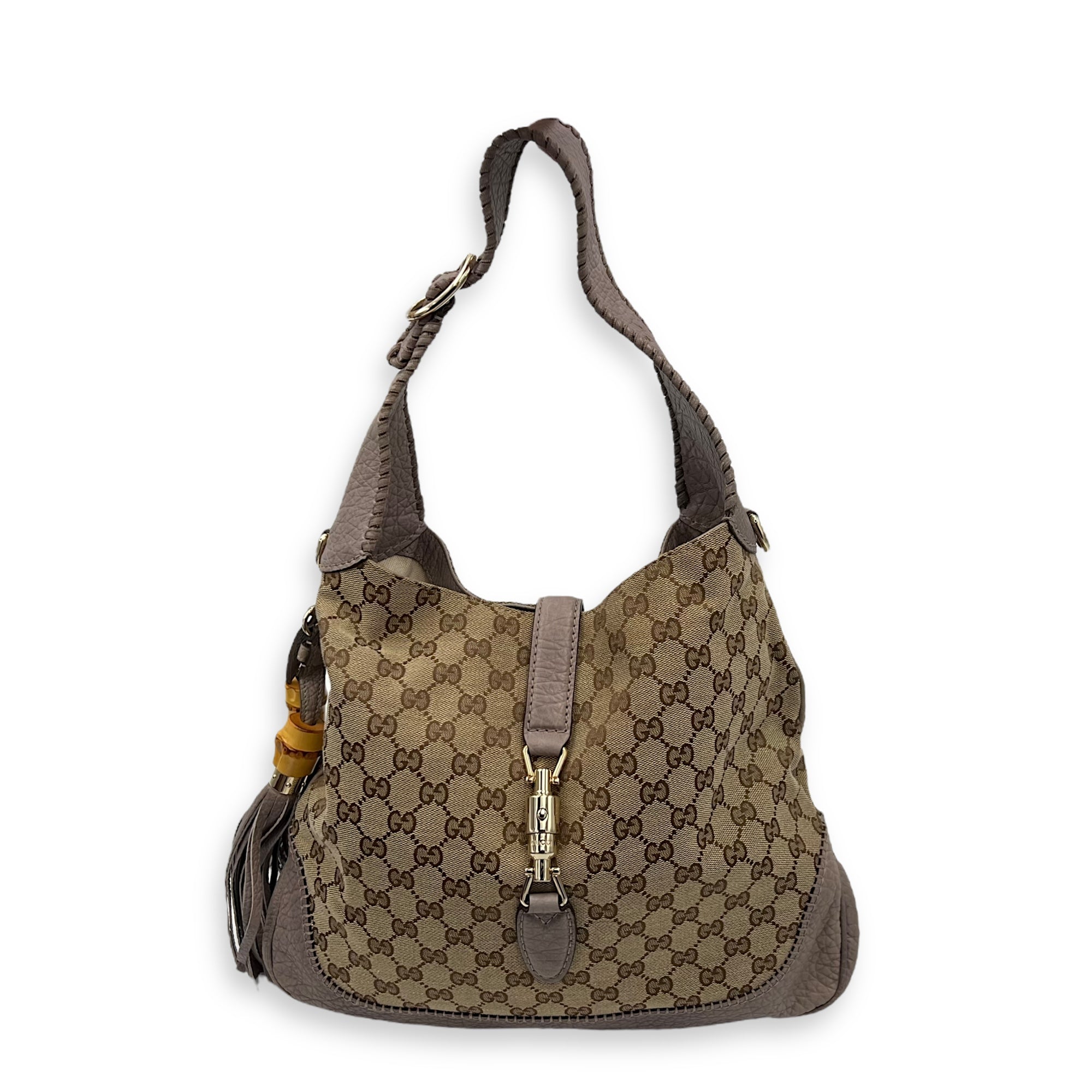 Gucci Jackie 1961 Shoulder Bag Brown in Canvas, Gold hardware_1