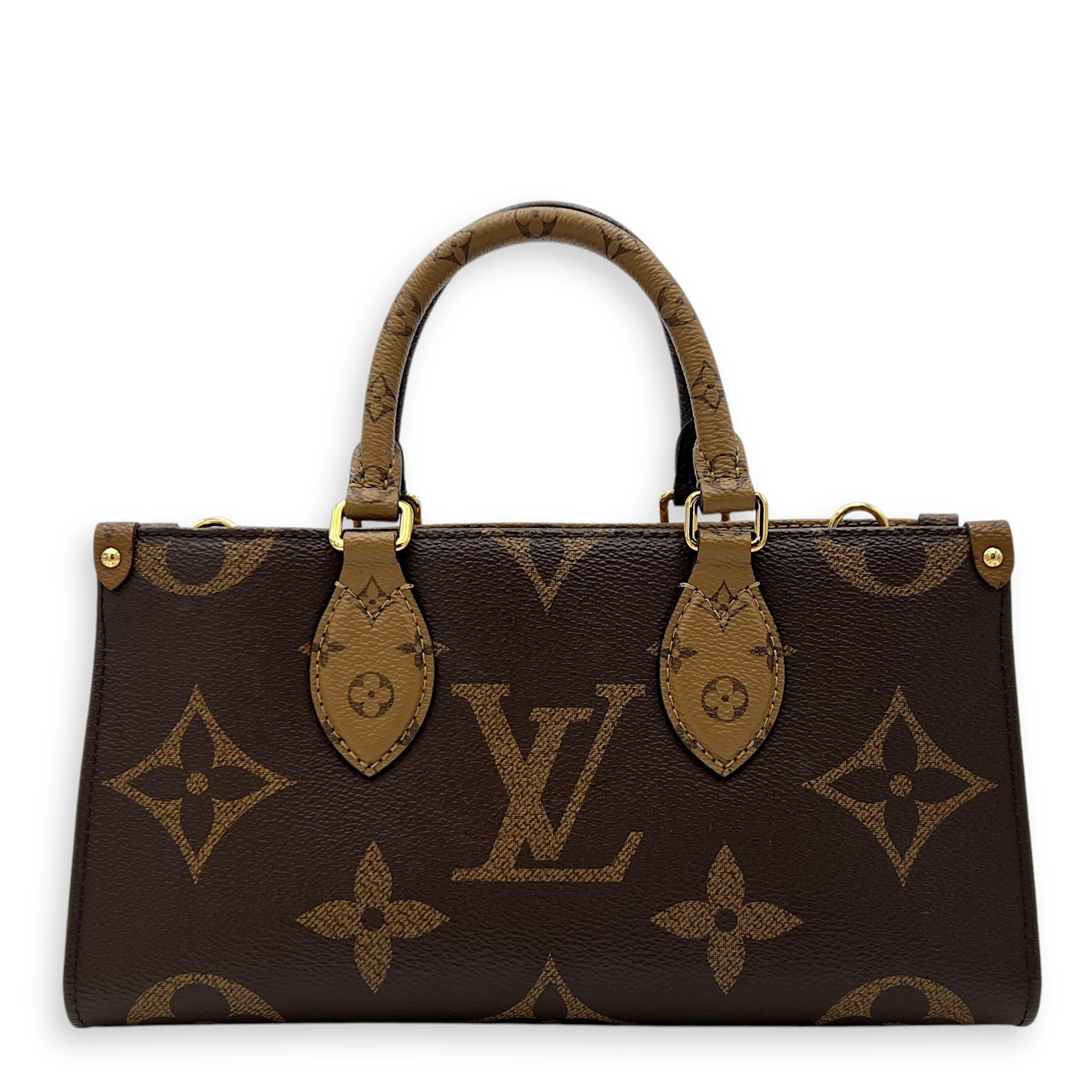 Louis Vuitton OnTheGo Tote Bag East West Brown in Monogram Coated Canvas, Gold hardware_1