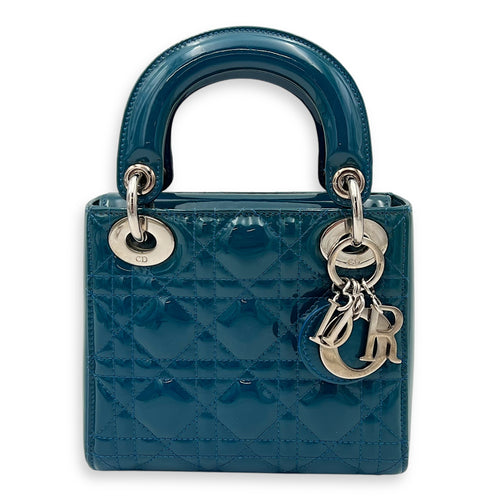 Christian Dior Lady Dior Mini Blue Top Handle Bag in Patent Leather, Silver hardware_1