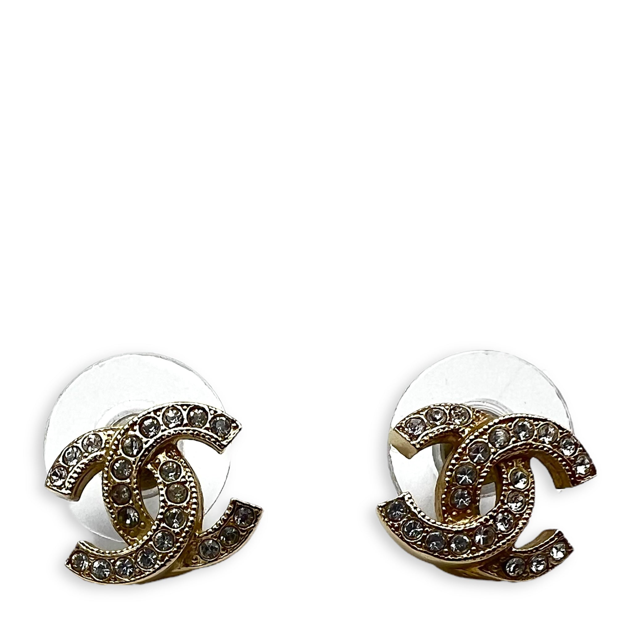 Chanel CC Earrings Gold in Crystal, Gold hardware_1