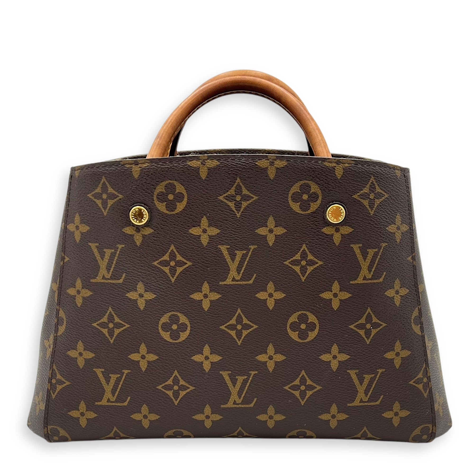 Louis Vuitton Montaigne BB Brown Top Handle Bag in Coated Canvas, Gold hardware_1