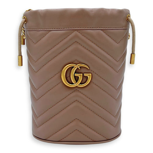 Gucci GG Marmont Bucket Bag Beige in Calfskin, Gold hardware_1