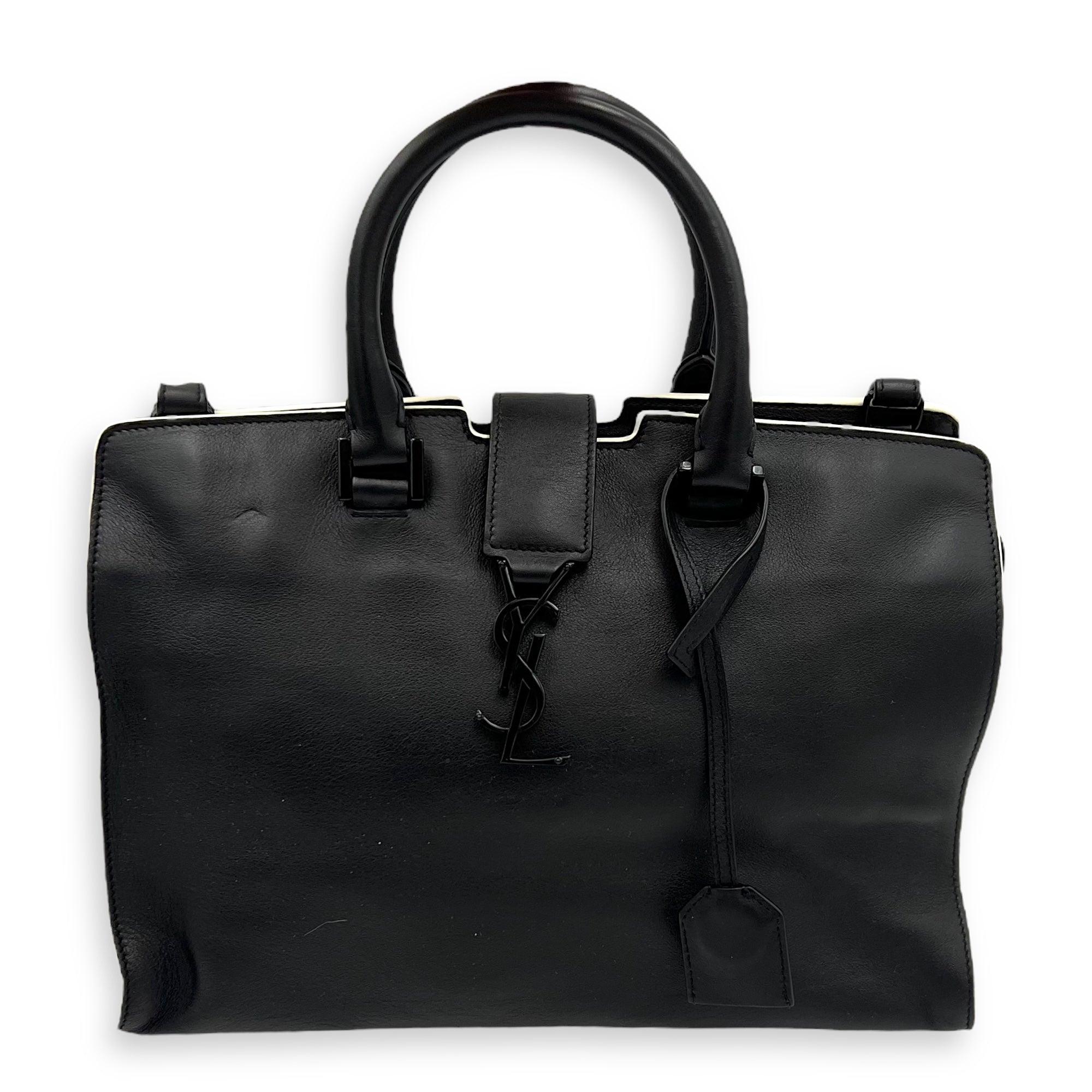 Saint Laurent Cabas Top Handle Bag Black in Calfskin, Silver hardware_1