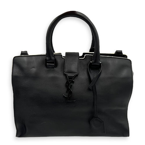 Saint Laurent Cabas Top Handle Bag Black in Calfskin, Silver hardware_1