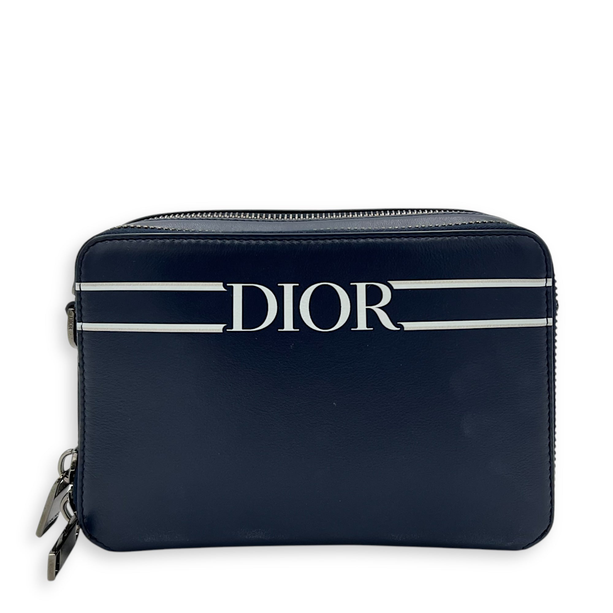 Christian Dior x Descente Double Zip Blue Crossbody Bag in Calfskin, Silver hardware_1