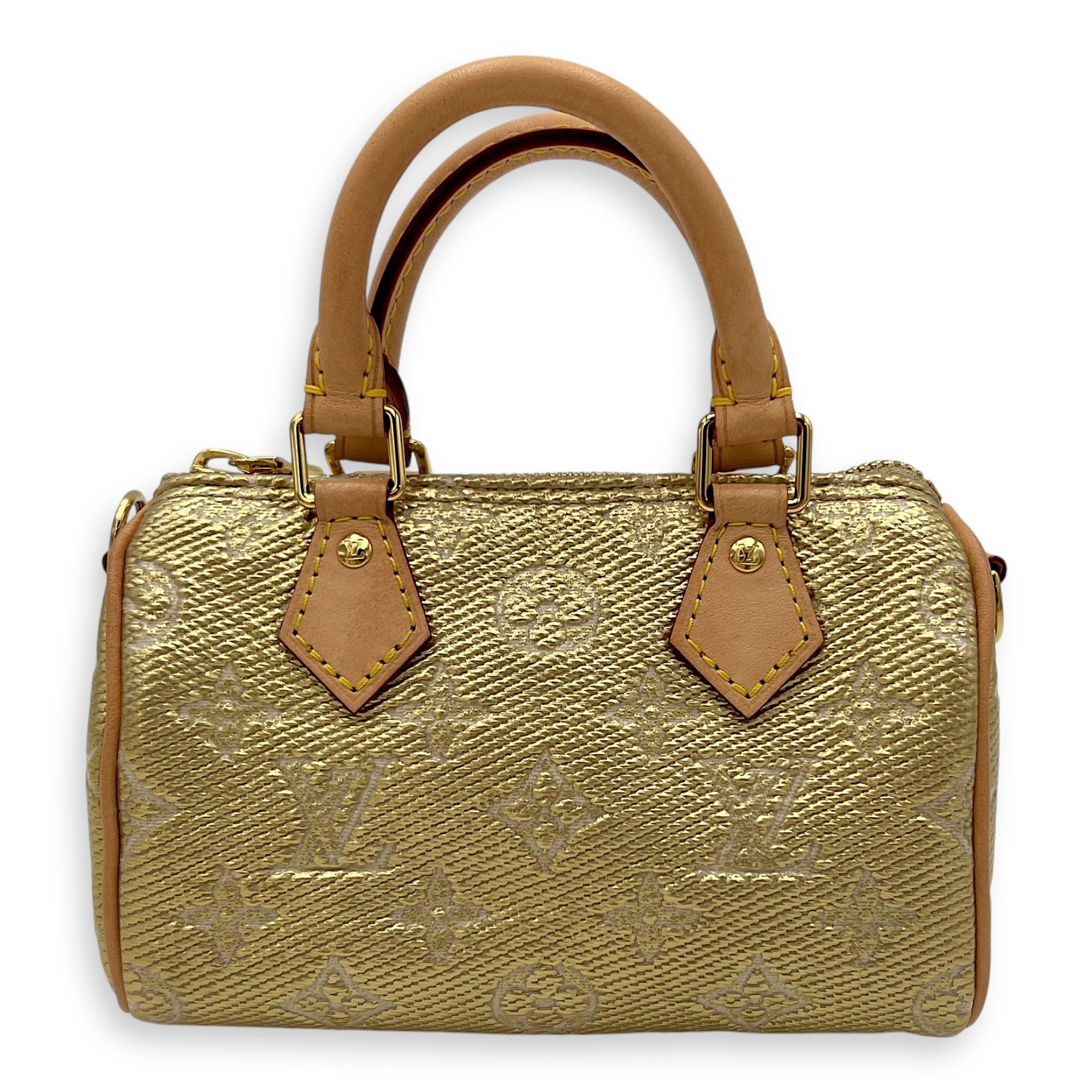 Louis Vuitton Speedy Nano Gold Top Handle Bag in Coated Canvas, Gold hardware_1