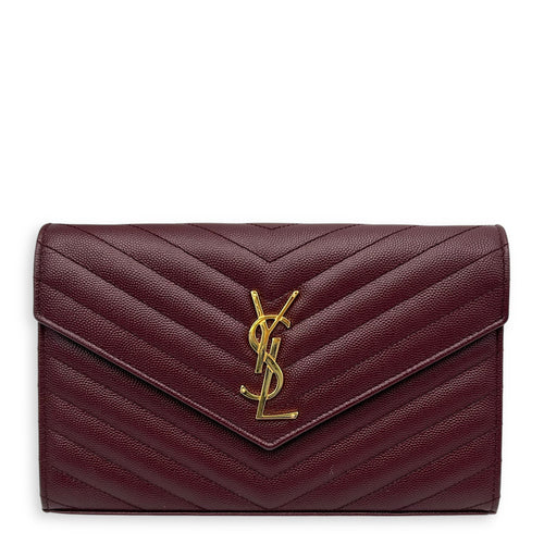 Saint Laurent Cassandre Red Wallet On Chain in Calfskin, Gold hardware_1