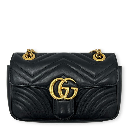 Gucci GG Marmont Mini Black Shoulder Bag in Calfskin, Gold hardware_1