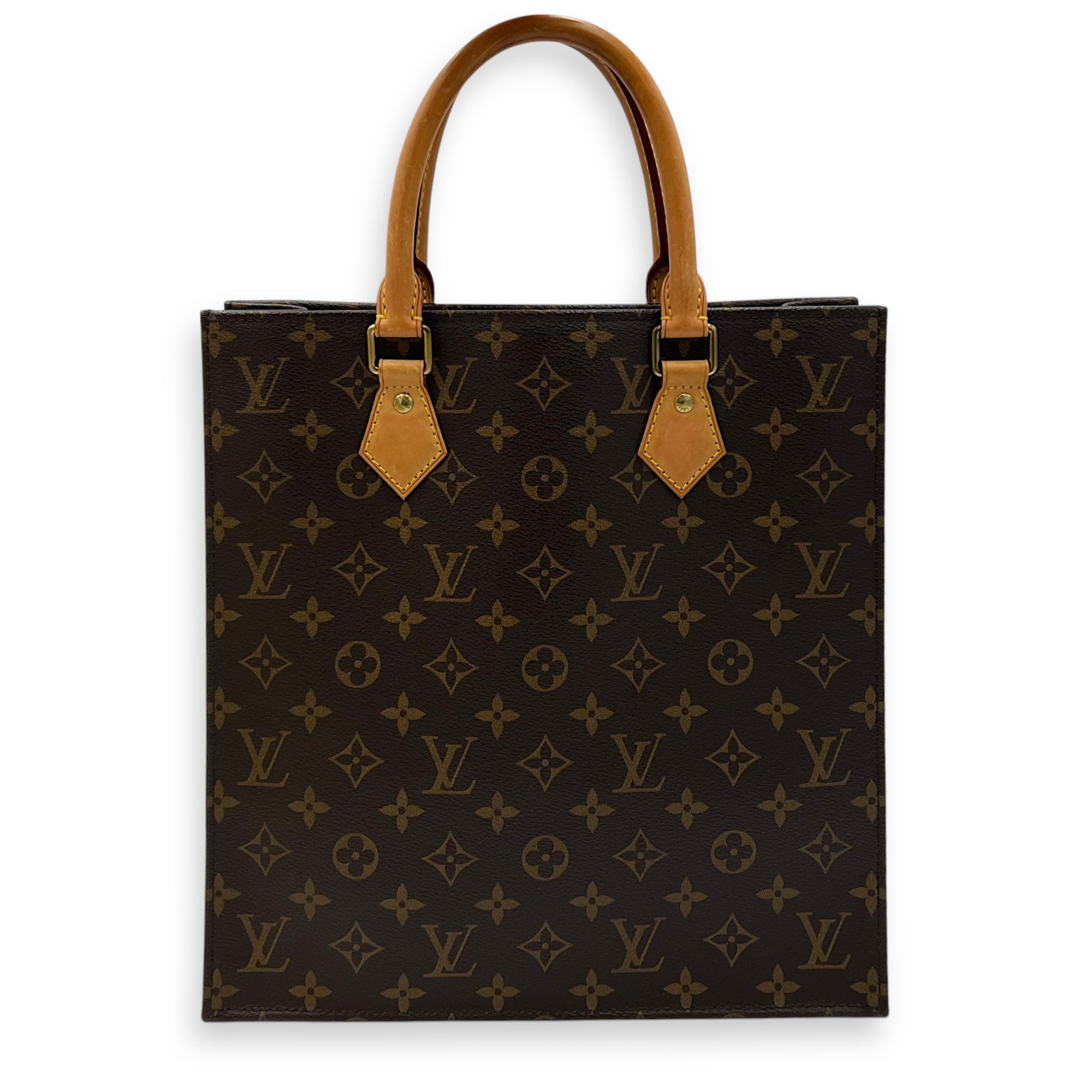 Louis Vuitton Sac Plat PM Brown Top Handle Bag in Monogram Coated Canvas, Gold hardware_1